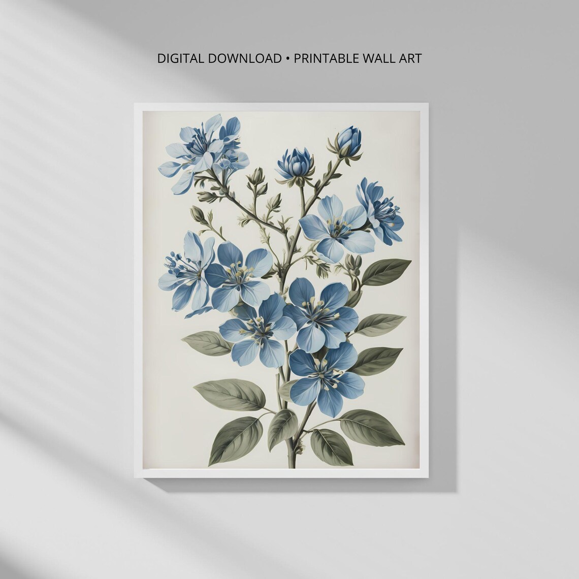 Modern Botanical Wall Art Print Whispers Of Blue Minimalist Decor