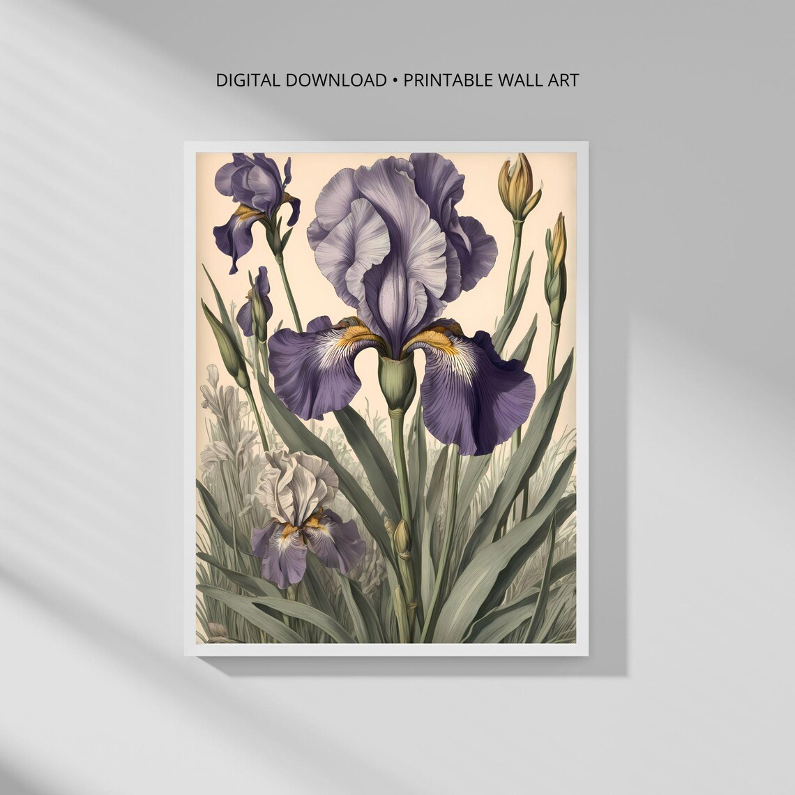 Modern Botanical Wall Art Print Lavender Iris Minimalist Decor