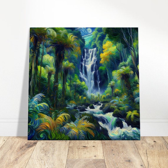 Rainforest Cascade Van Gogh Style Oil Painting Print Impressionism Living Roombedroom Wall Prints Housewarming Gift
