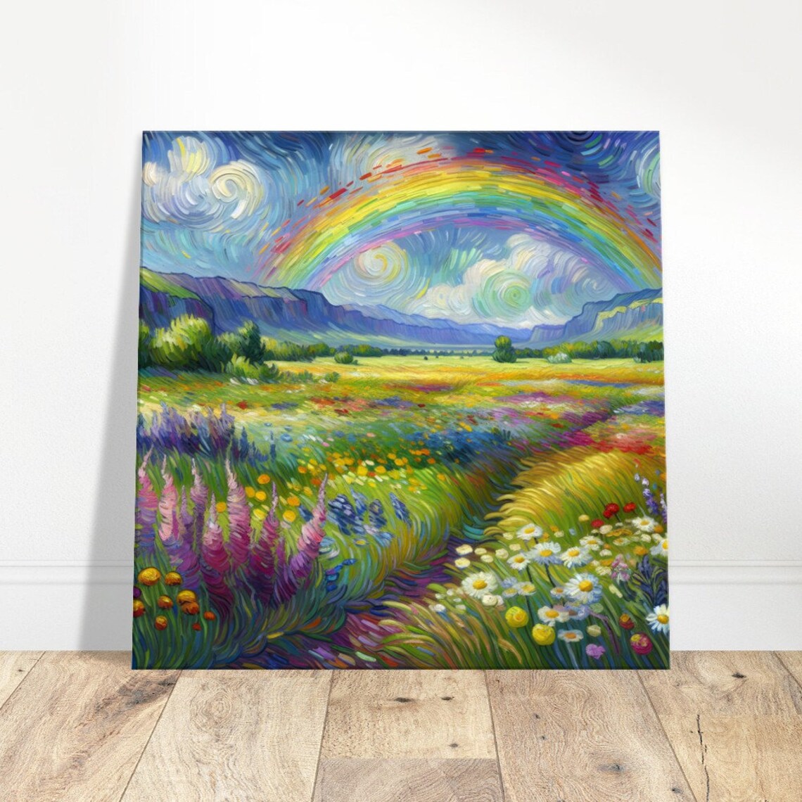 Rainbow Bloom Van Gogh Style Oil Painting Print Impressionism Living Roombedroom Wall Prints Housewarming Gift