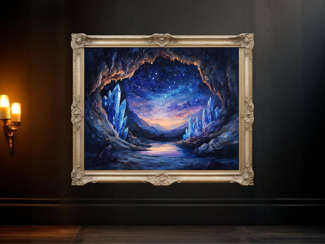 Mystical Crystal Cave - Starry Night Landscape