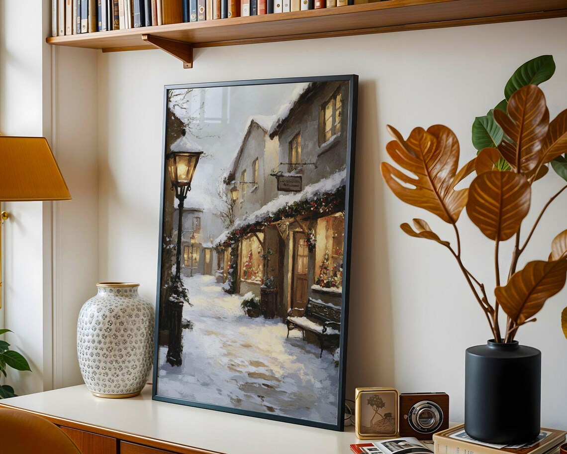 Winter Village Snow Scene, Cozy Christmas Street Print - Image 2