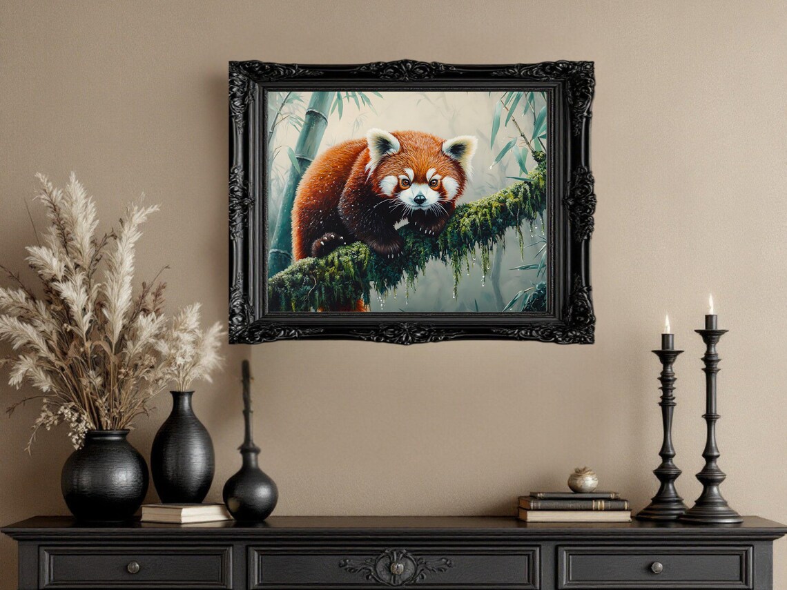 Red Panda on Mossy Branch, Nature Wildlife Poster - Image 3