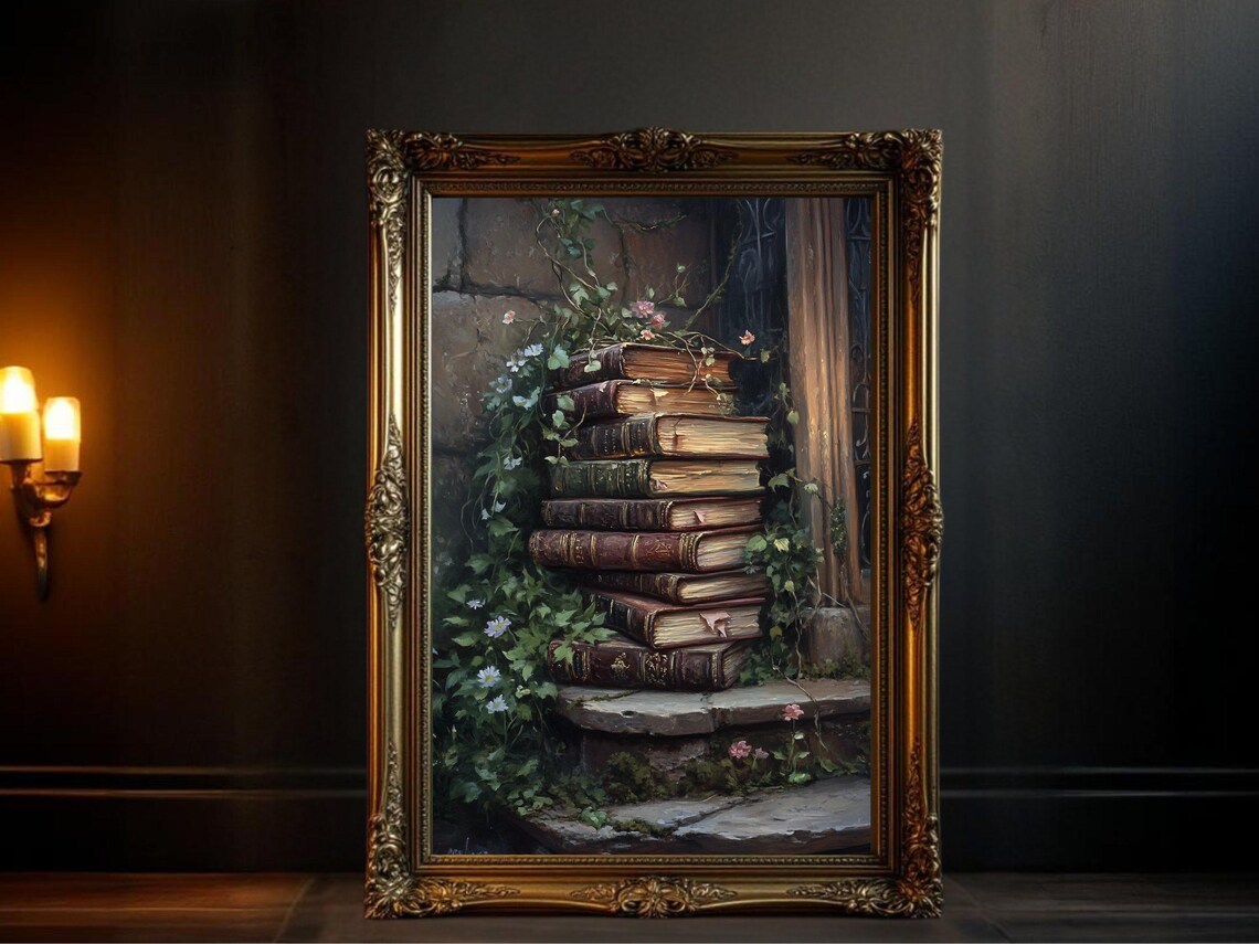 Vintage Books Stack, Dark Academia Library Decor