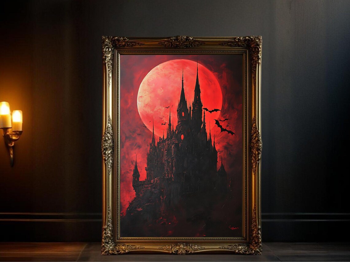 Spooky Castle Gothic Halloween Decor, Dark Art Print