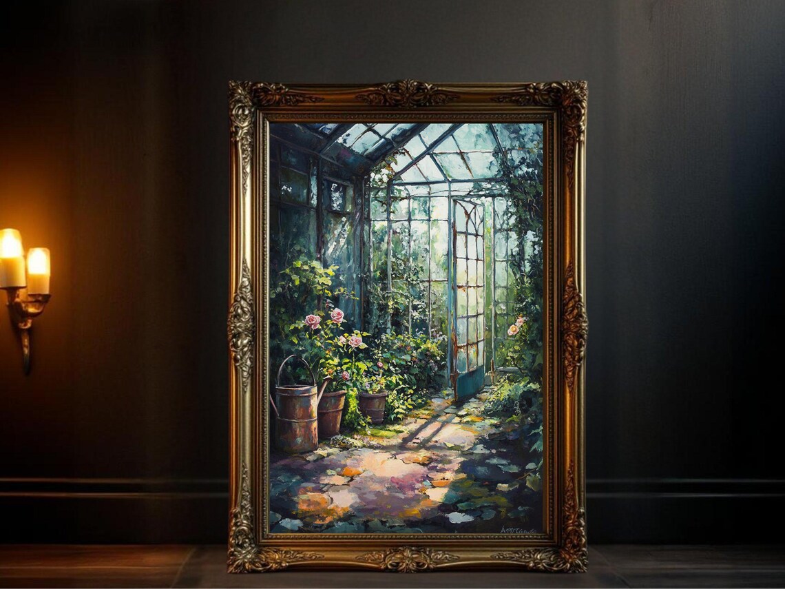 Dark Academia Vintage Greenhouse Botanical Garden Art Print