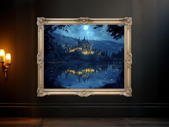 Enchanted Castle By Moonlit Lake, Fantasy Landscape