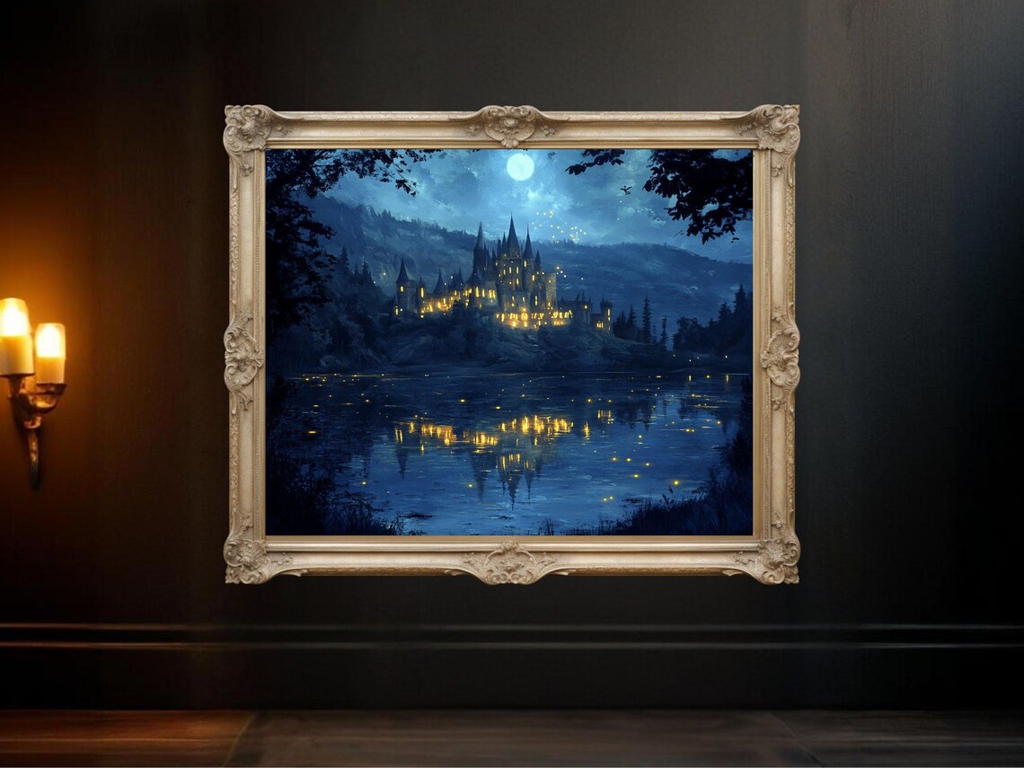 Enchanted Castle By Moonlit Lake, Fantasy Landscape