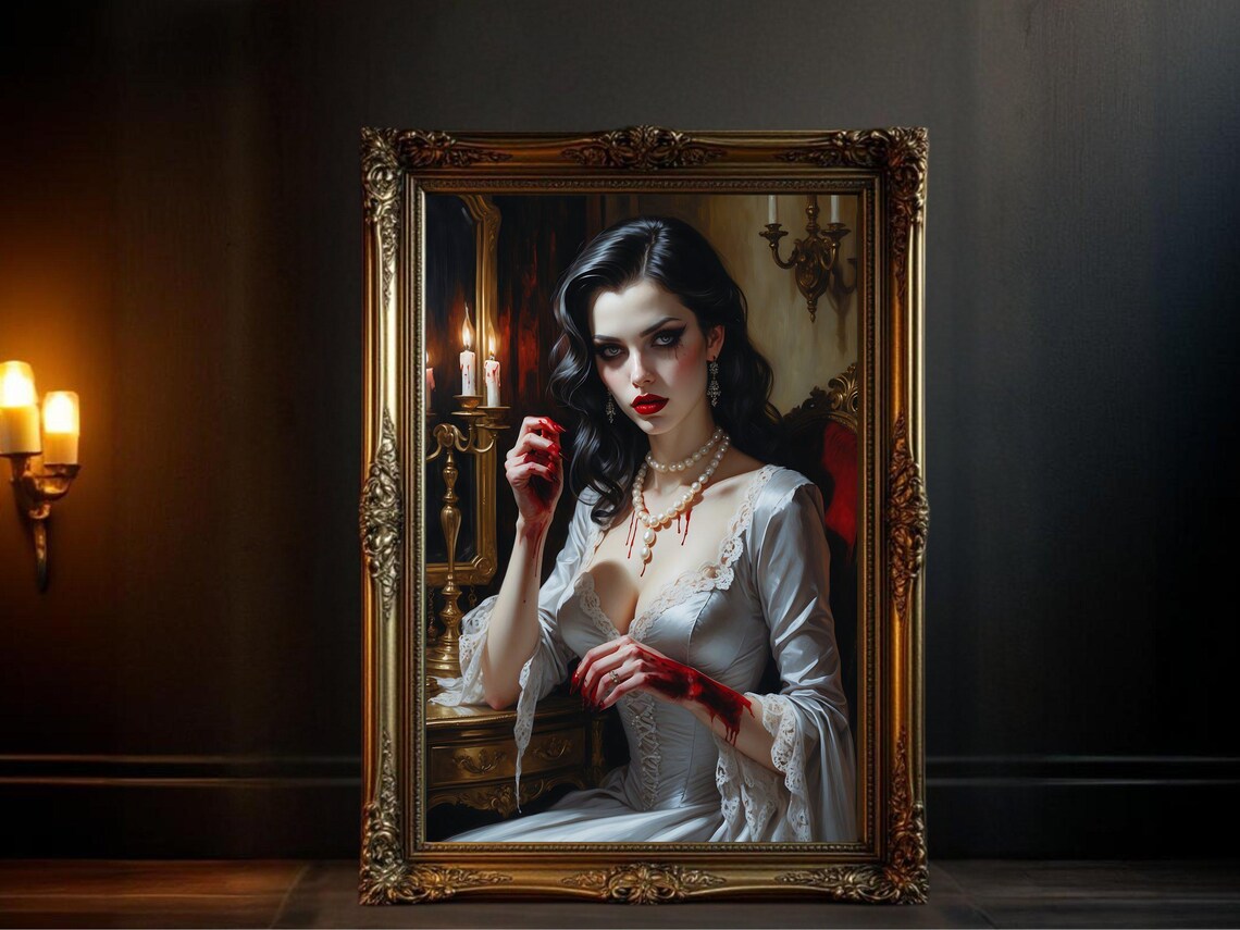 Gothic Vampire Woman, Dark Victorian Lady Painting