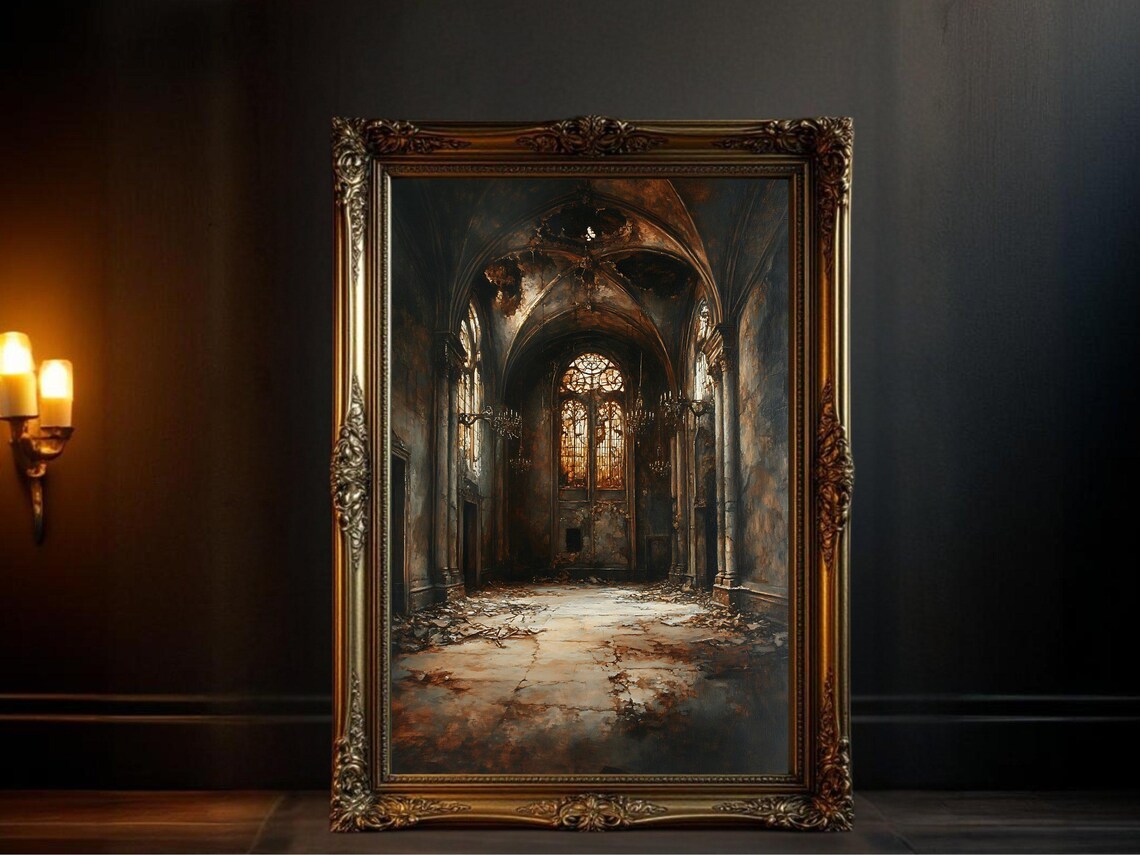 Haunted Gothic Cathedral, Eerie Abandoned Church Art Print