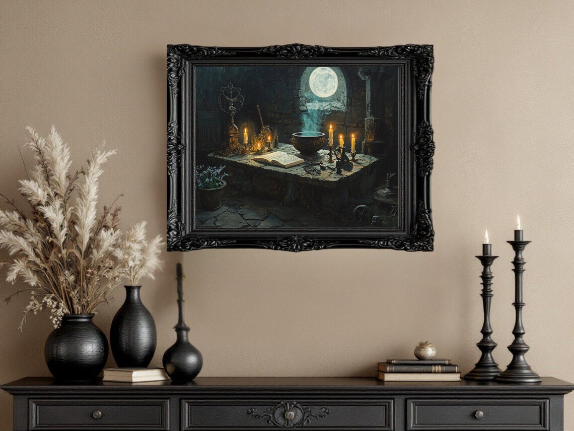 Mystical Moonlit Ritual, Gothic Night Scene Art Print - Image 3