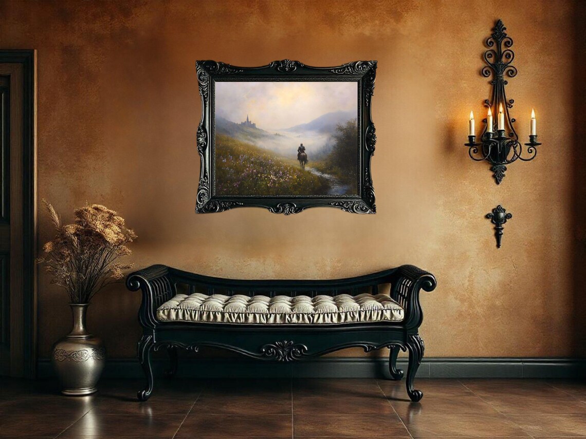 Medieval Knight On Horseback, Misty Landscape Scene - Image 3