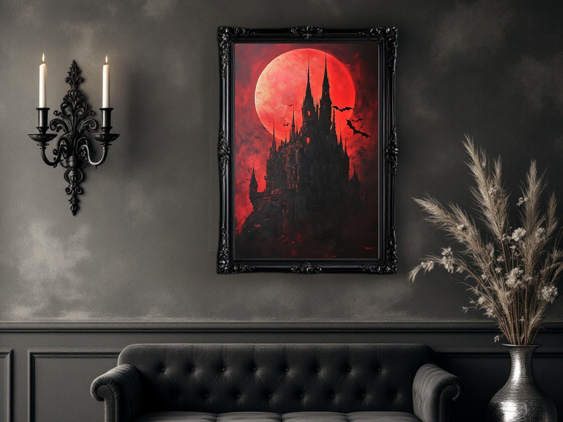 Spooky Castle Gothic Halloween Decor, Dark Art Print - Image 2