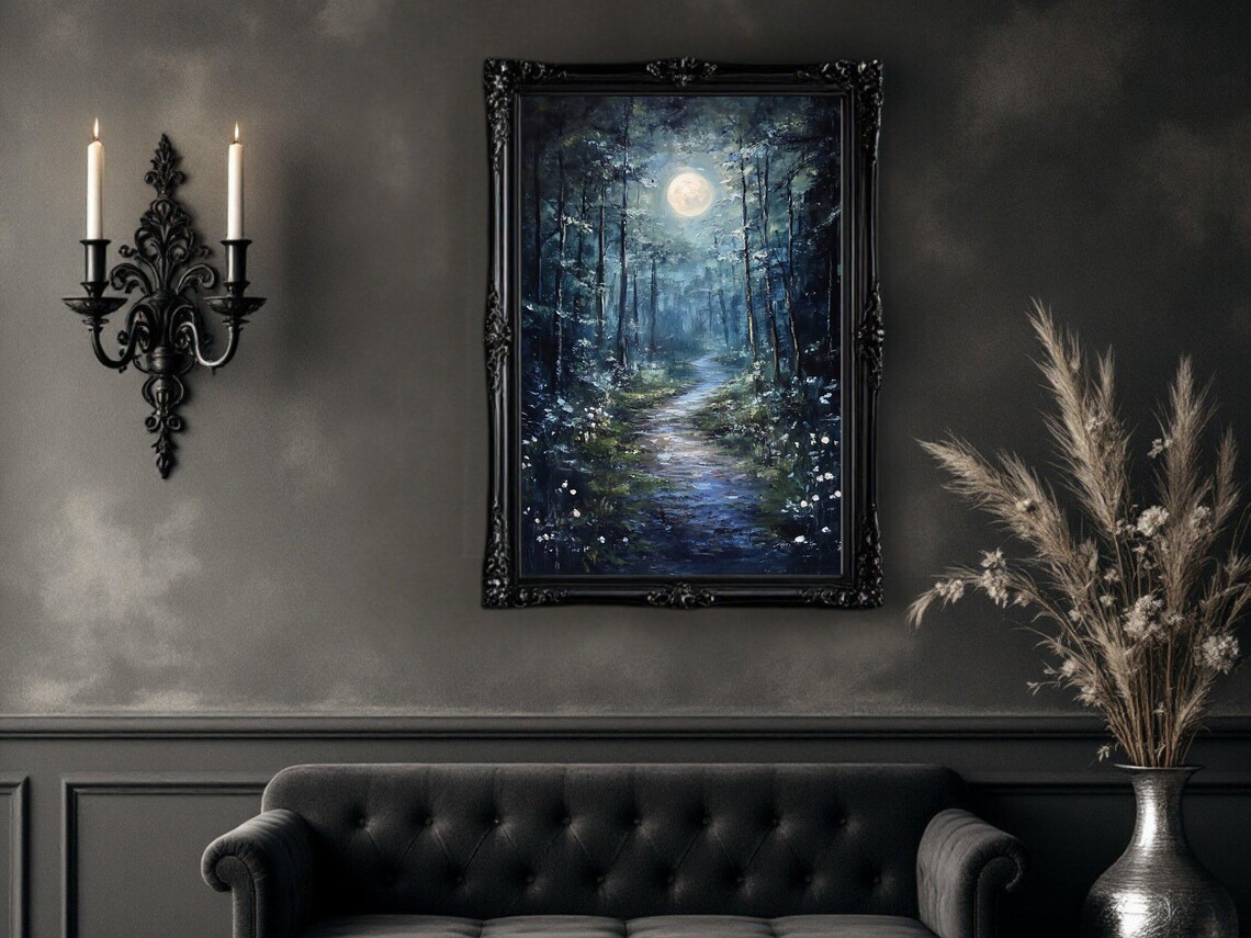 Enchanted Forest Moonlit Pathway Art Print - Image 2