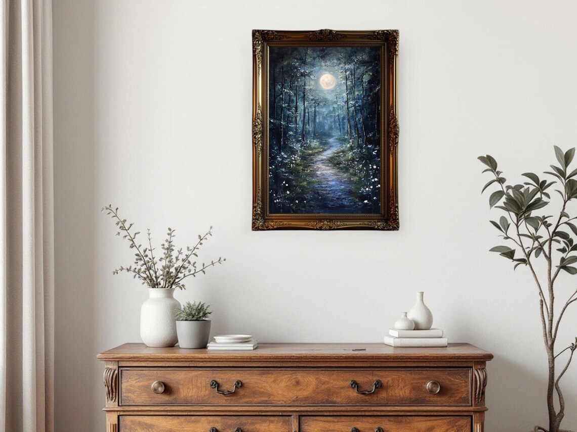 Enchanted Forest Moonlit Pathway Art Print - Image 3