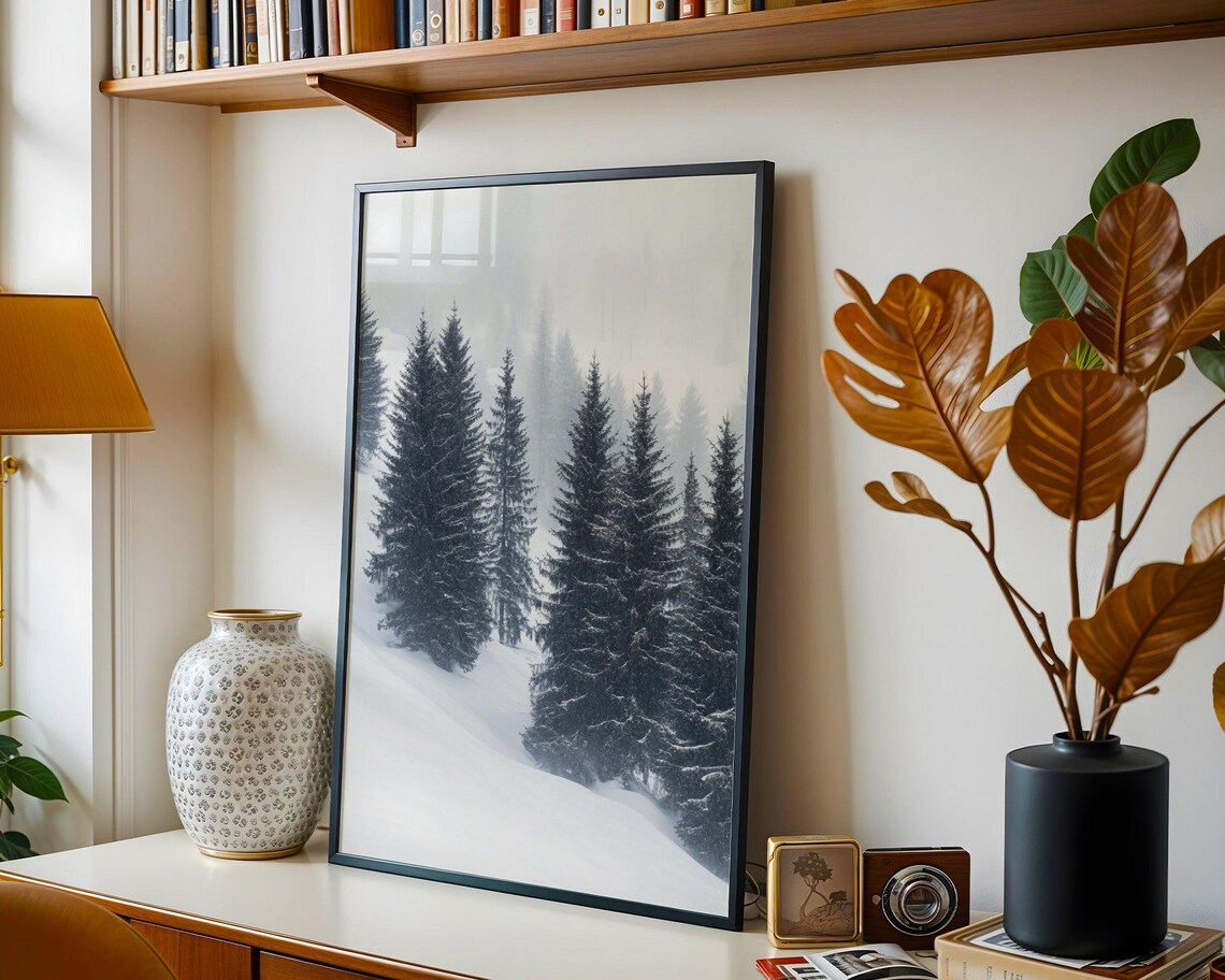 Winter Wonderland Forest, Minimalist Mountains Landscape - Image 2