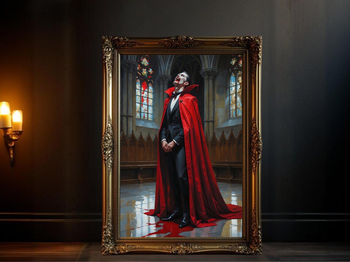 Gothic Vampire Dracula Blood Lust Painting, Horror Art