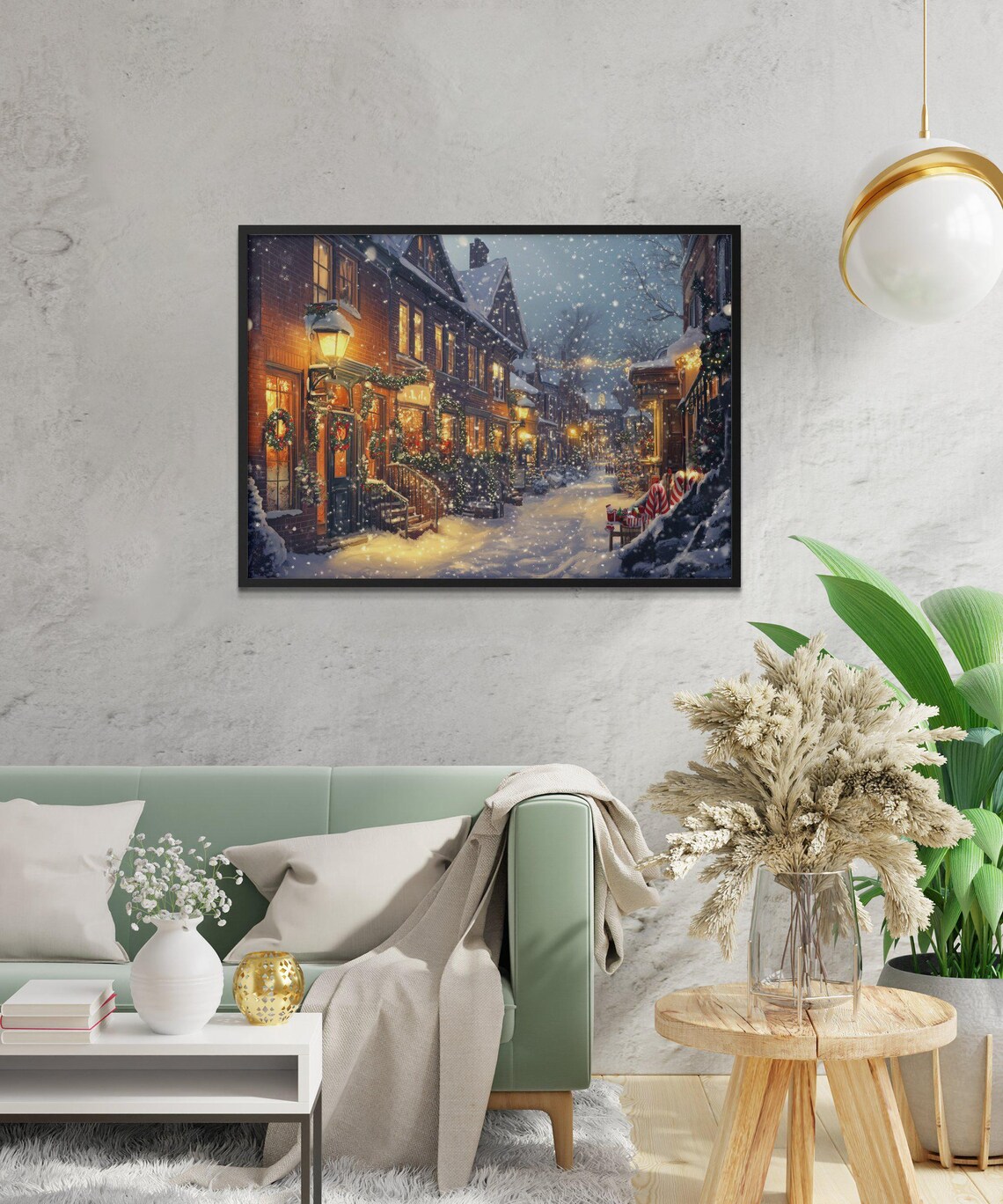 Christmas Village Town Scene, Cozy Holiday Decor - Image 2