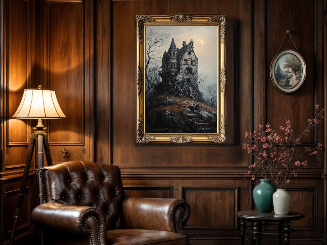Haunted House Gothic Castle, Spooky Halloween Landscape - Image 3