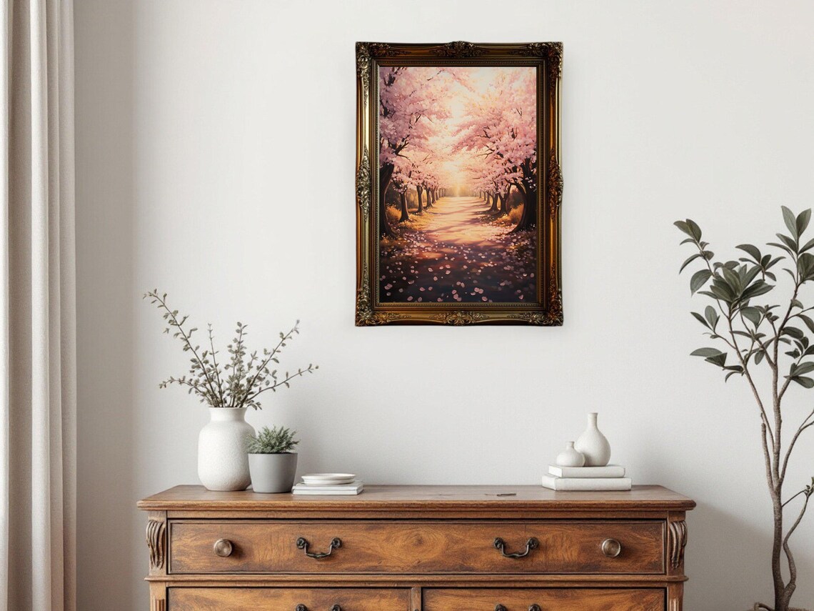 Cherry Blossom Street, Springtime Landscape Art Print - Image 2