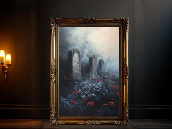 Haunting Cemetery Scene, Gothic Foggy Landscape Art Print