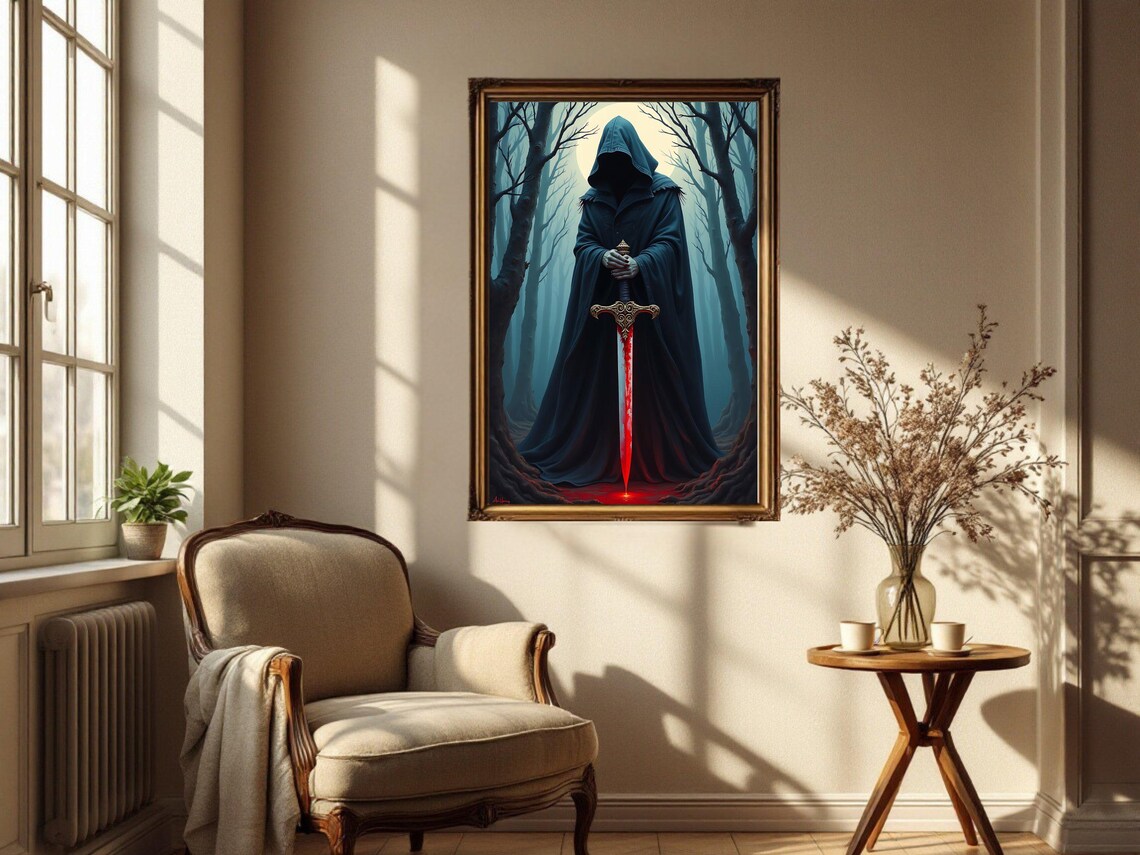 Dark Hooded Figure With Bloodied Sword, Gothic Horror - Image 2