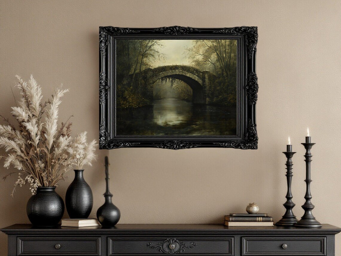 Vintage Stone Bridge Landscape, Serene Forest - Image 2