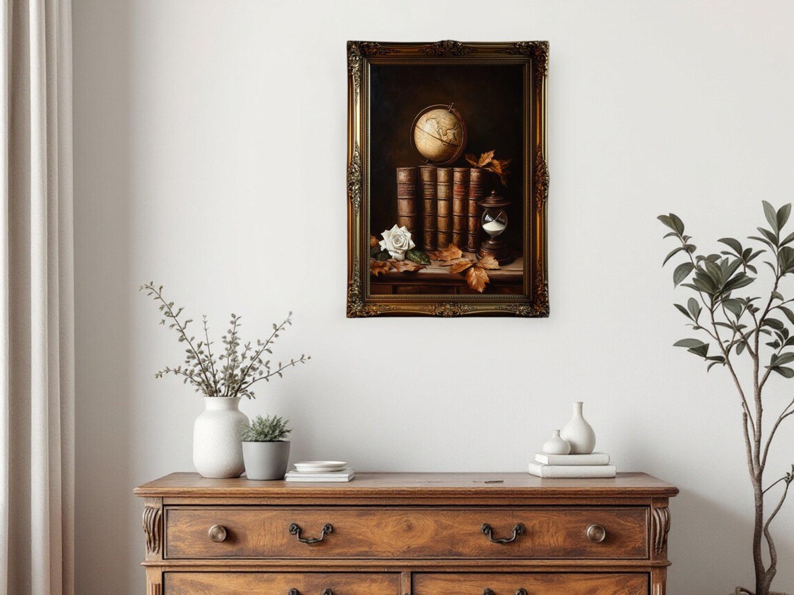 Vintage Globe and Books, Antique Library Decor - Image 2