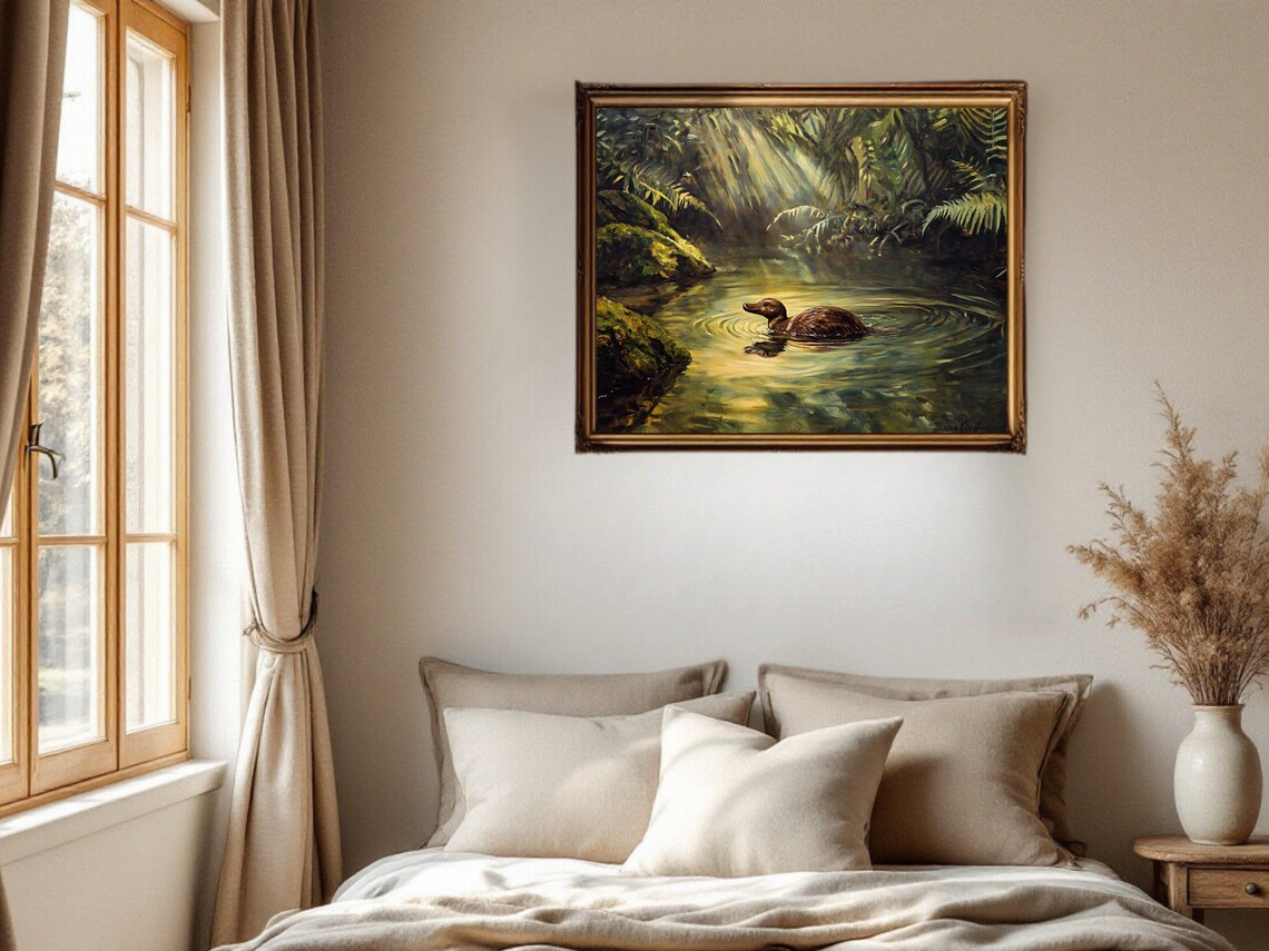 Duck In Forest Pond, Watercolor Nature Scene Art Print - Image 2