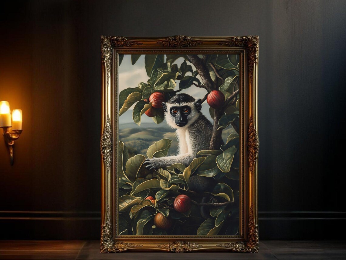 Monkey Jungle Art Print, Tropical Wildlife Decor