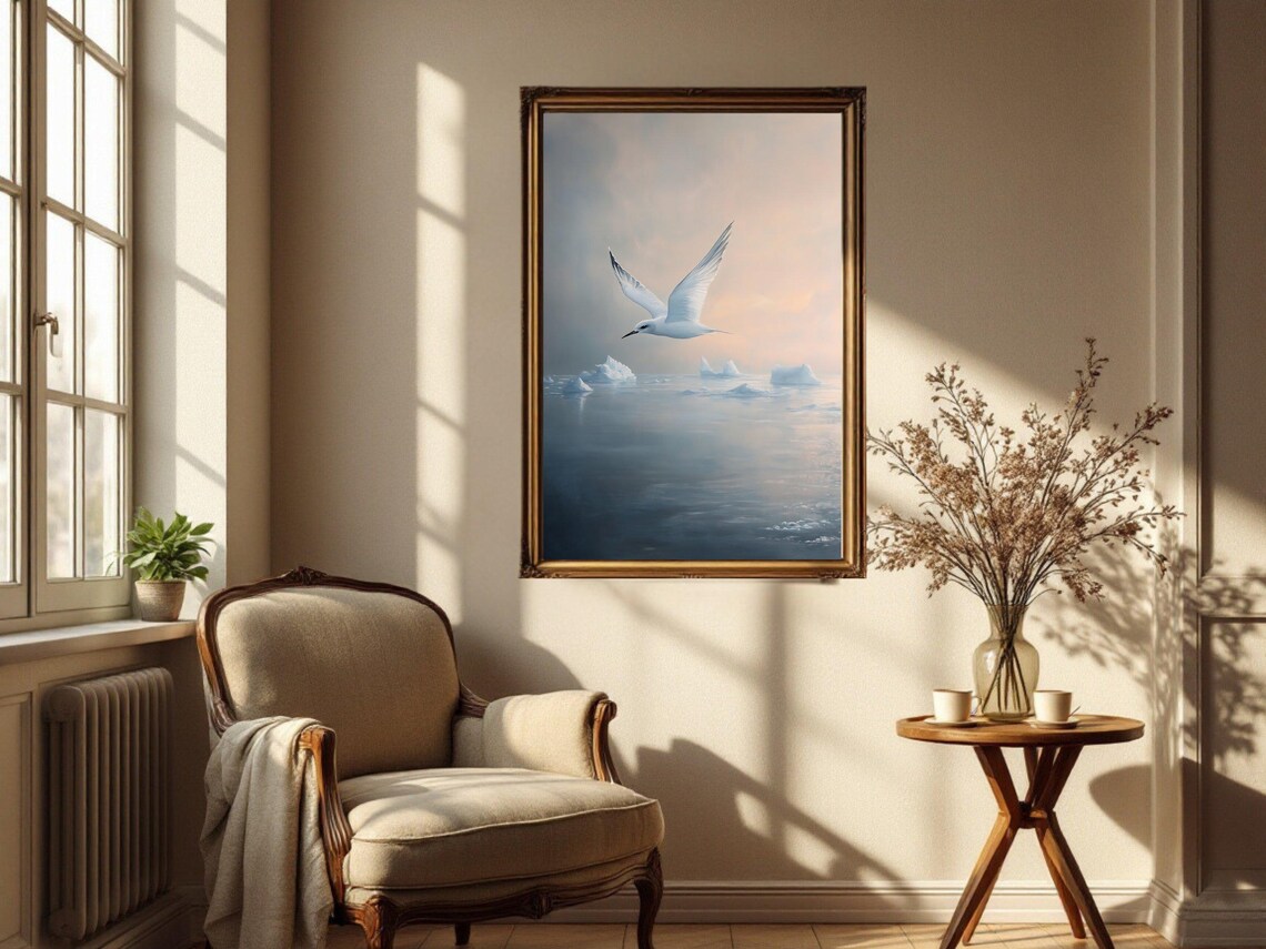 Serene Seagull Over Icy Waters, Coastal Seascape Print - Image 2