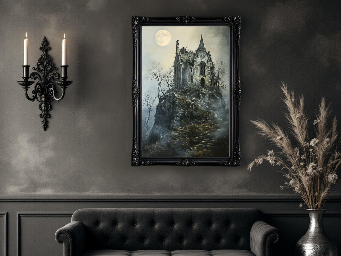 Haunted Castle Gothic Architecture, Spooky Night Art Print - Image 2