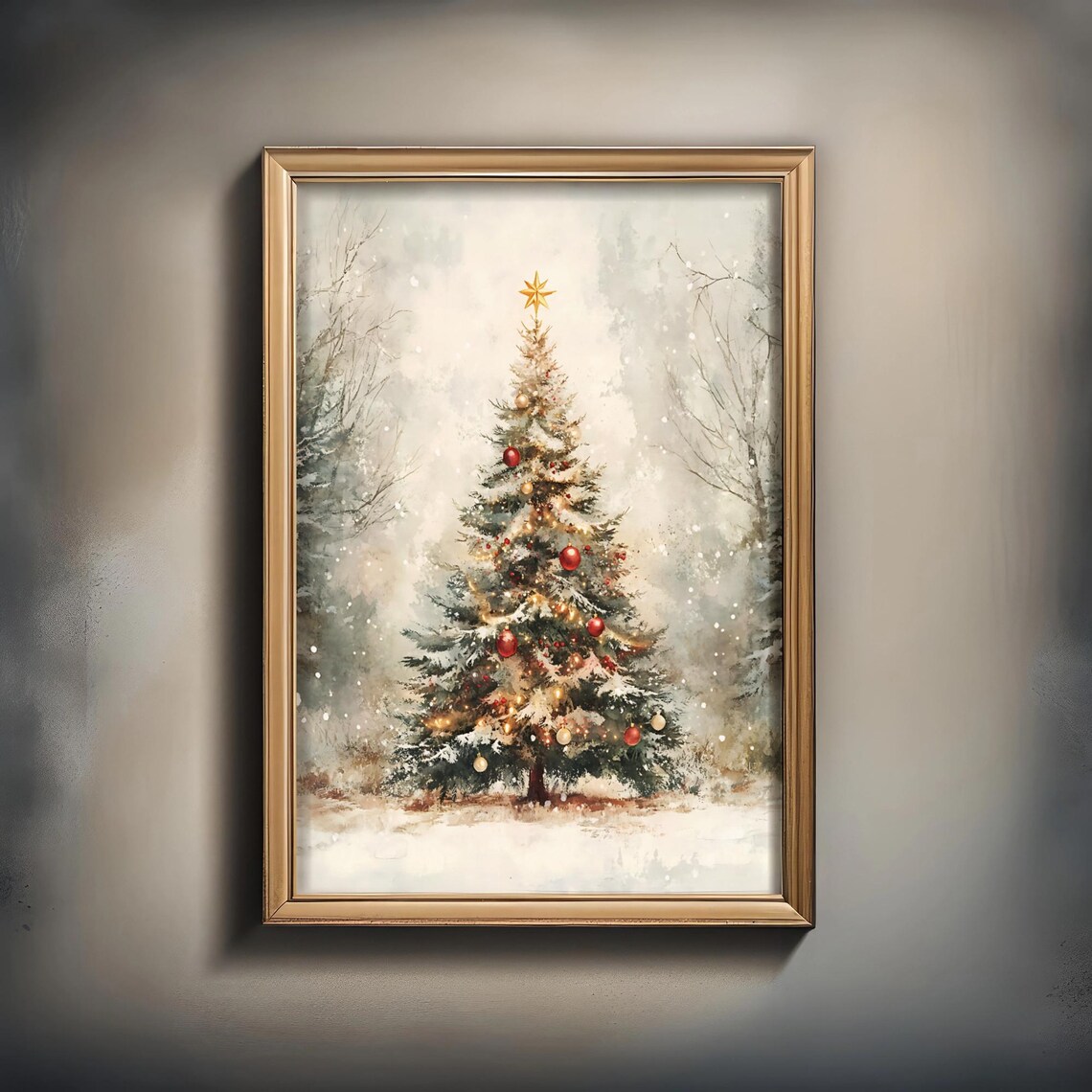 Vintage Holiday Tree, Festive Christmas Scene
