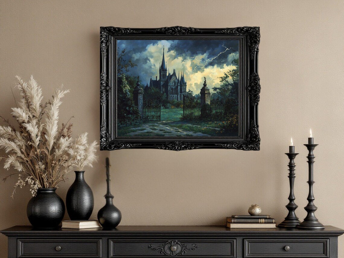 Gothic Castle, Spooky Night Sky Art Print - Image 3