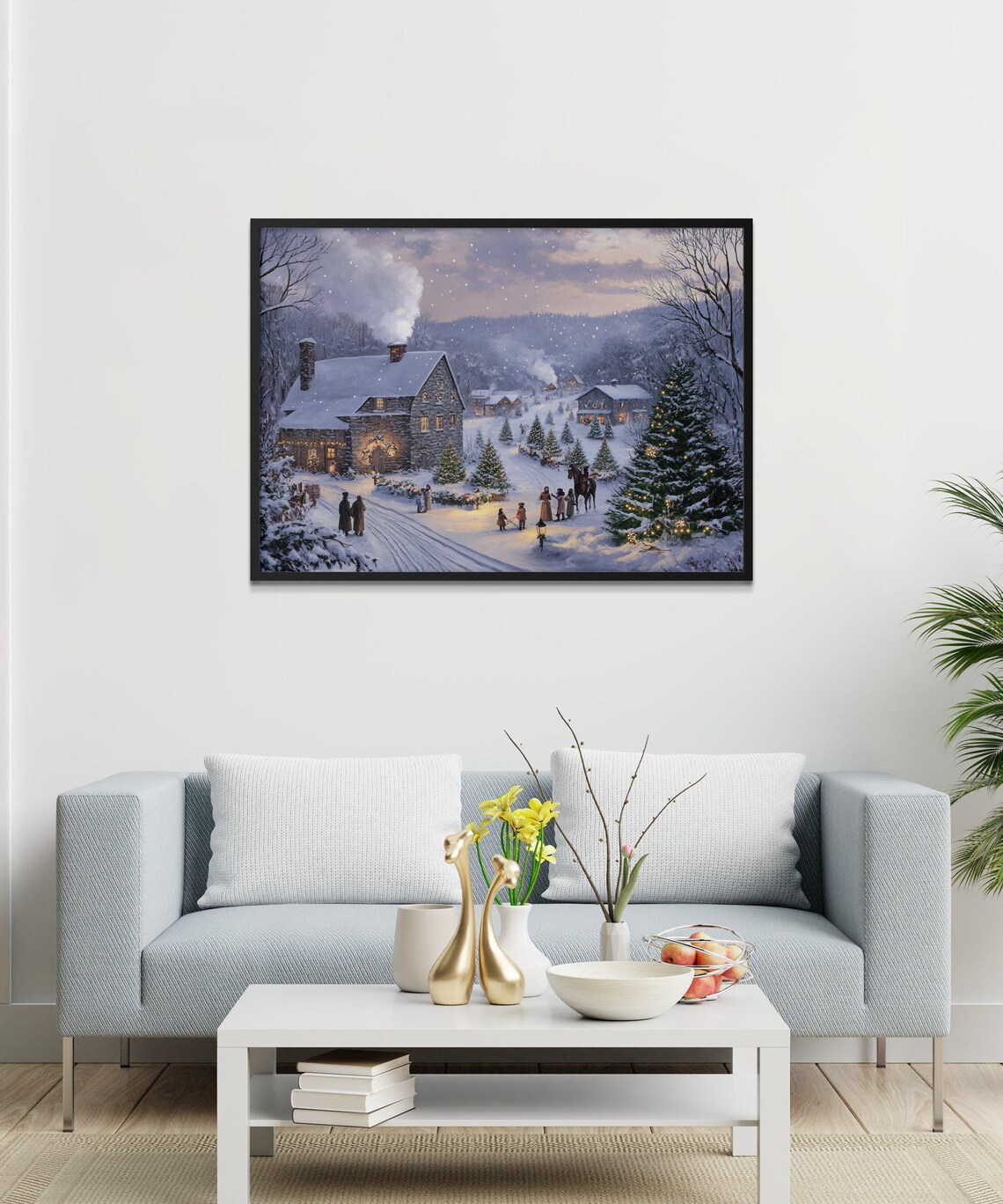 Snowy Village Winter Wonderland Scene, Christmas Holiday Art Print - Image 3