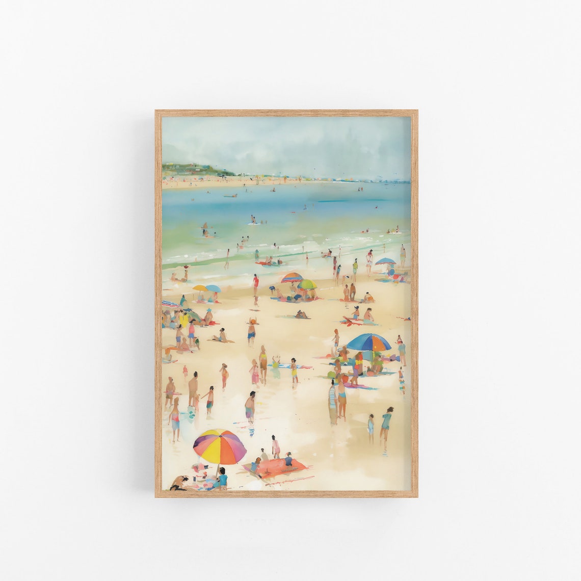 Beach Life Crowded Summer Shore Umbrellas Coastal Watercolor Poster