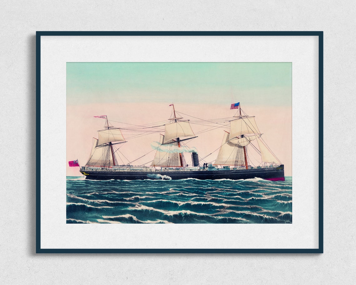 Steamship Victoria Full Sail Vintage Nautical Ship Portrait Art Print - Image 2