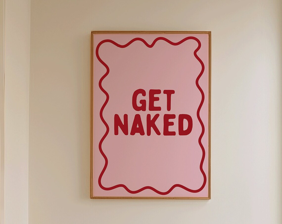 Get Naked Bathroom Poster, Pink And Red Aesthetic