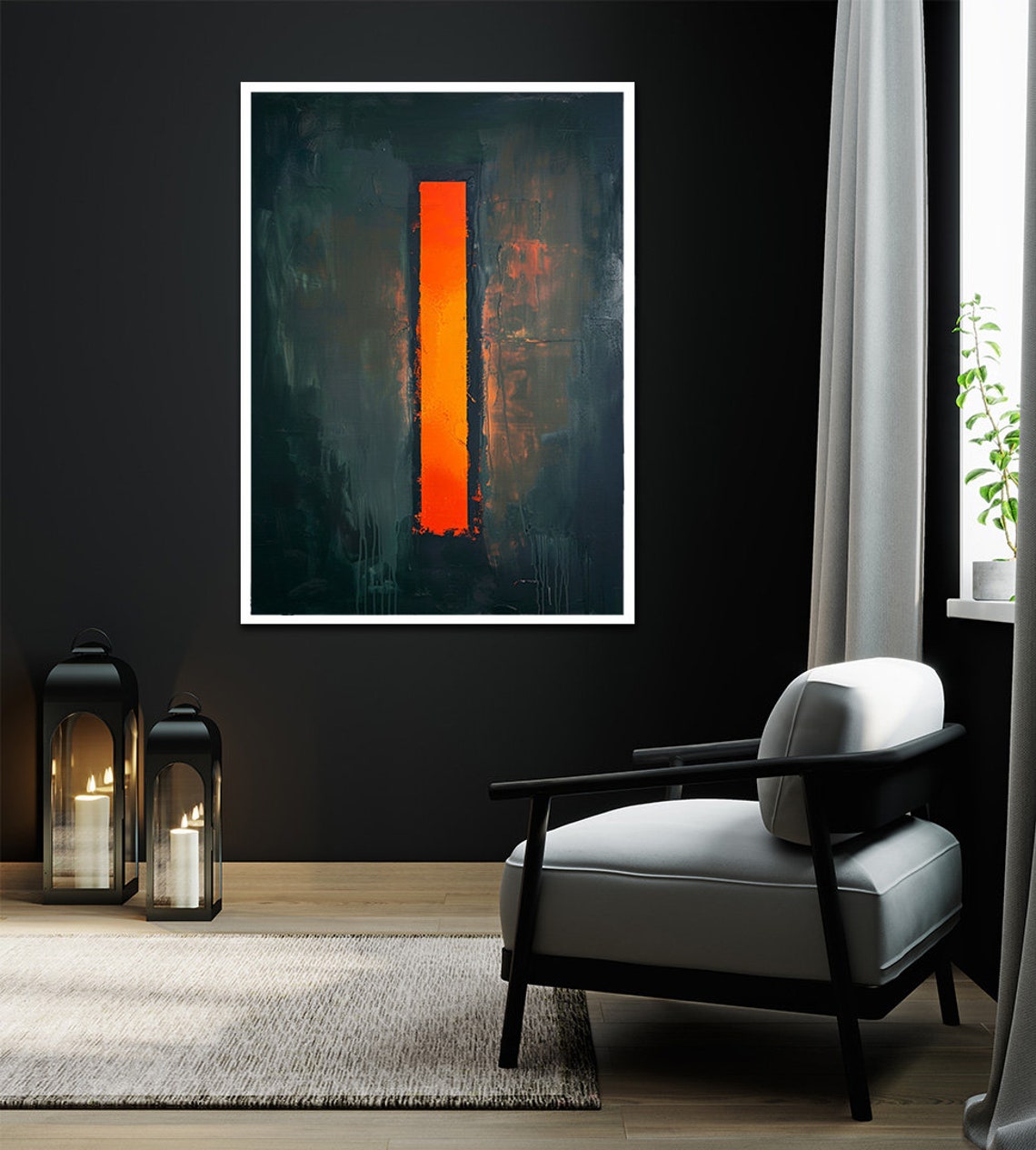 Rothko Style Abstract Orange Doorway Dark Green Color Field Wall Art - Image 2