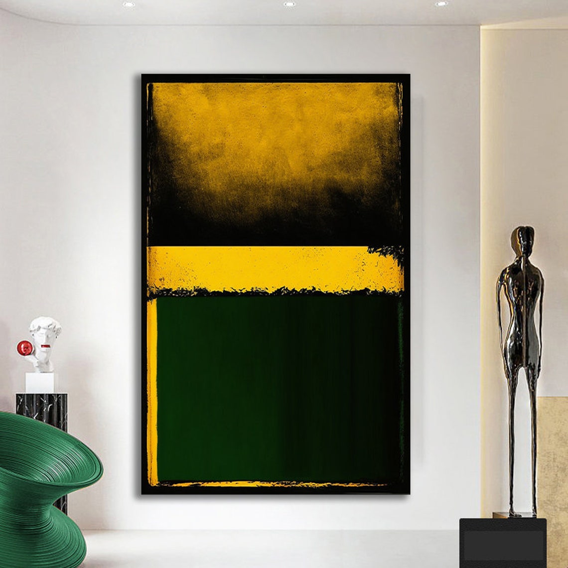Textured Gold Black Forest Green Abstract Rothko Style Poster