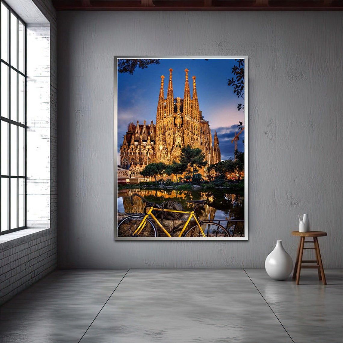 La Sagrada Familia Painting Printed Painting Barcelona Art Spain Wall Art Landscape Painting Bicycle Landscape Flower Art - Image 3
