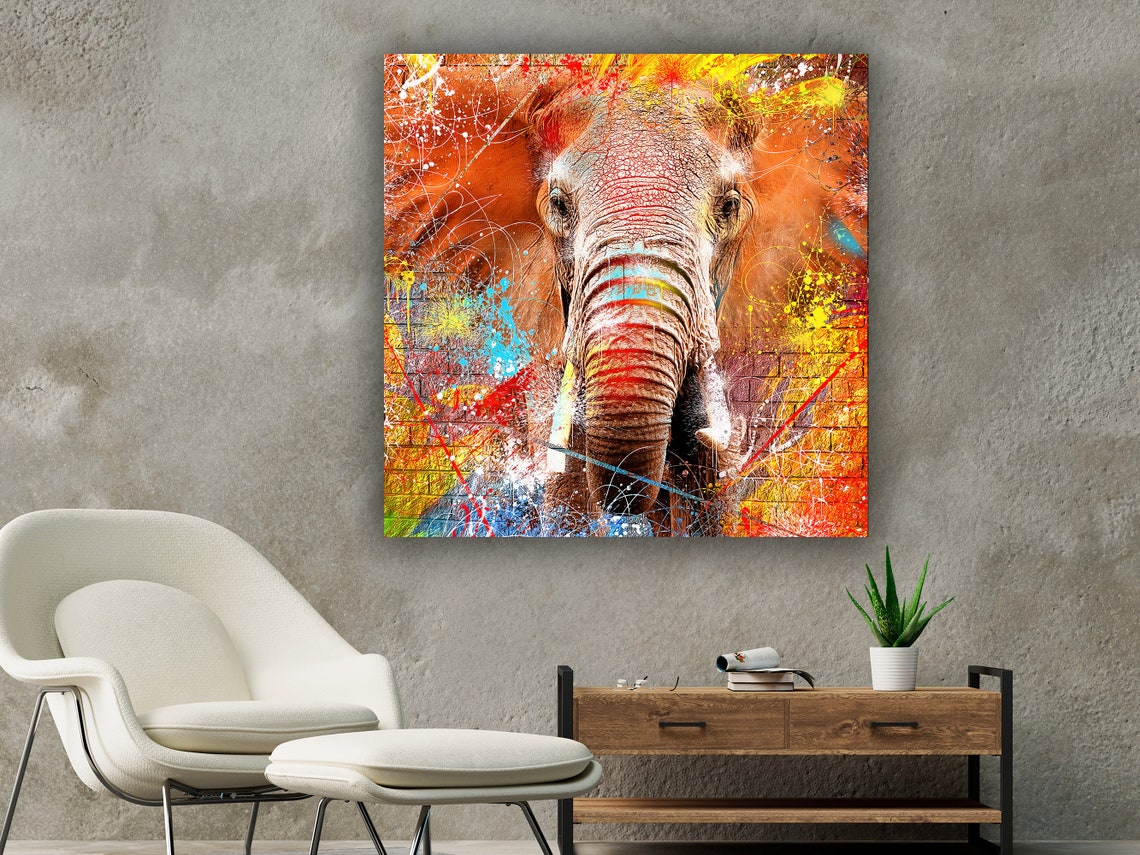 Colorful Elephant Head Paint Splash Modern Pop Art Wall Poster