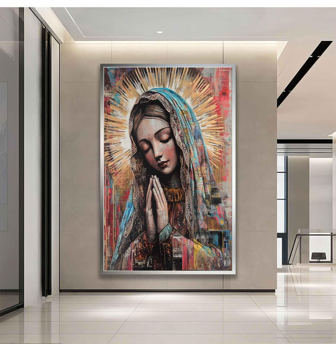 Praying Our Lady Of Guadalupe In Blue Mantle With Golden Halo Poster - Image 2