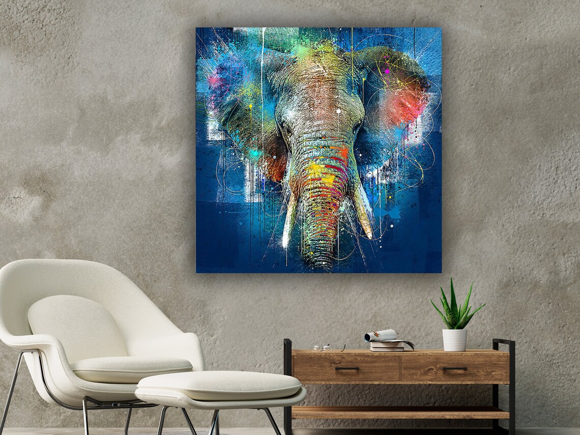 Elephant Modern Decor, Blue Tones Poster - Image 2