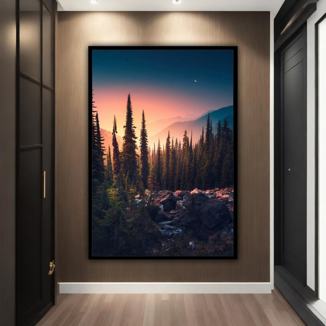 Night Forest Landscape Painting, Trees Poster