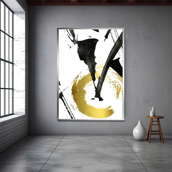 Abstract Painting With Gold Rings Abstract Wall Decor Modern Abstract Painting Modern Wall Art With Geometric Patterns