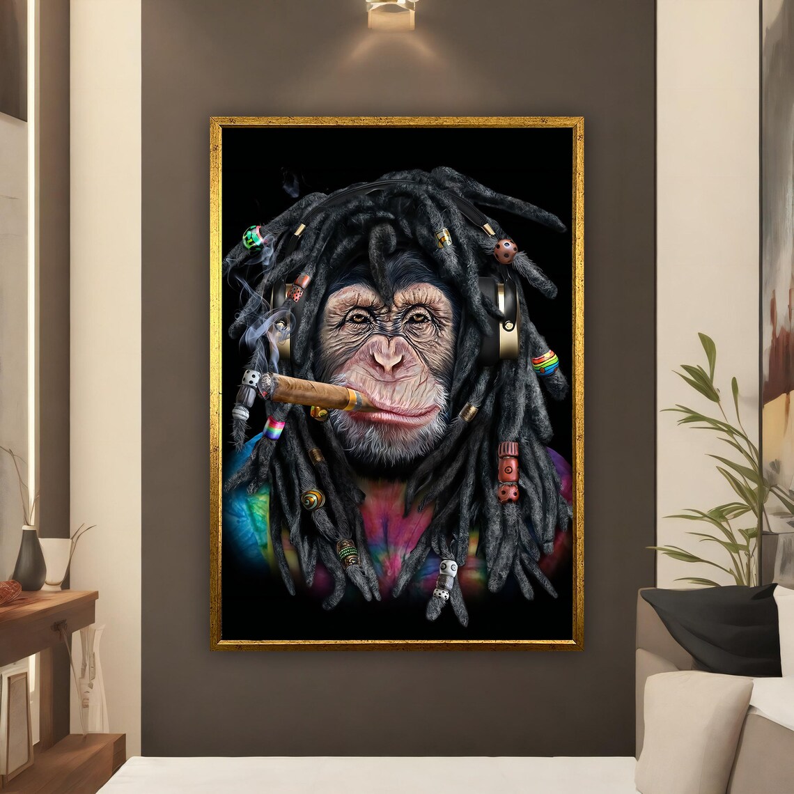 Hippie Monkey Painting, Rasta Hair Wall Art - Image 3