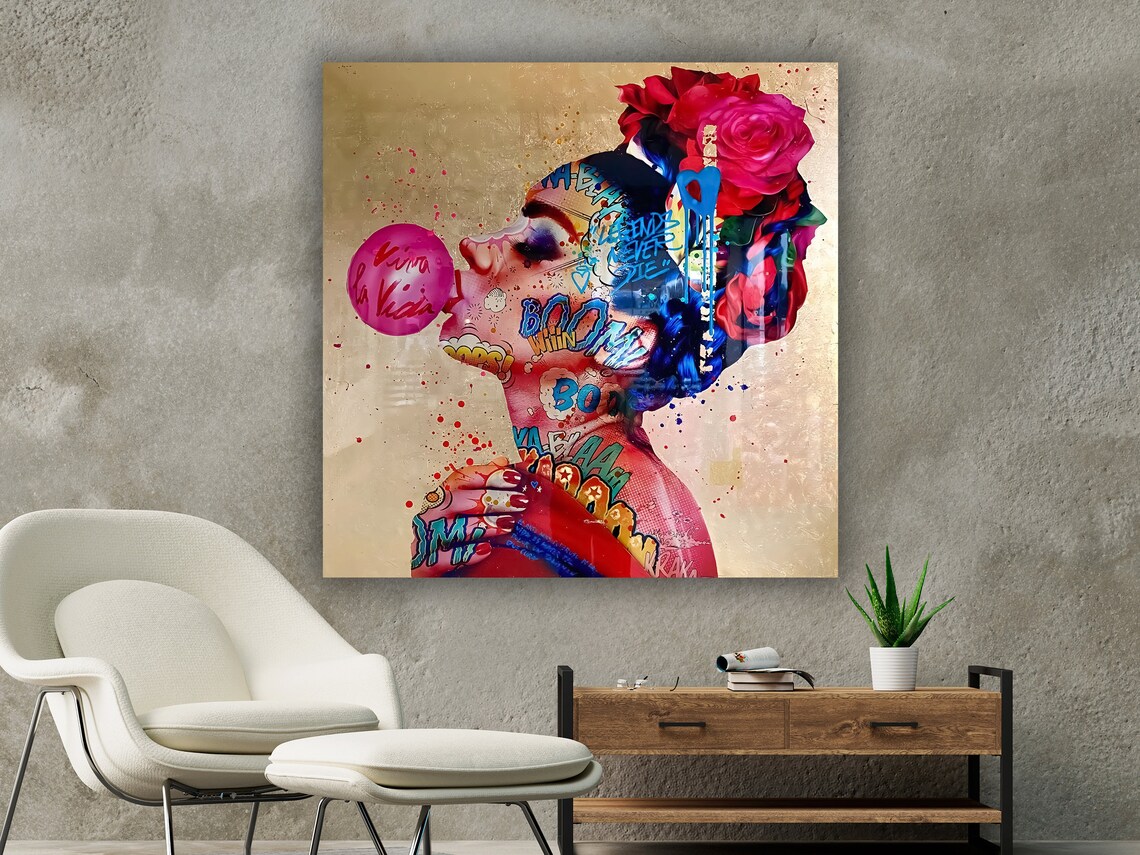 Bubble Gum Pop Art Woman Comic Style Graffiti Portrait Wall Art Print - Image 2