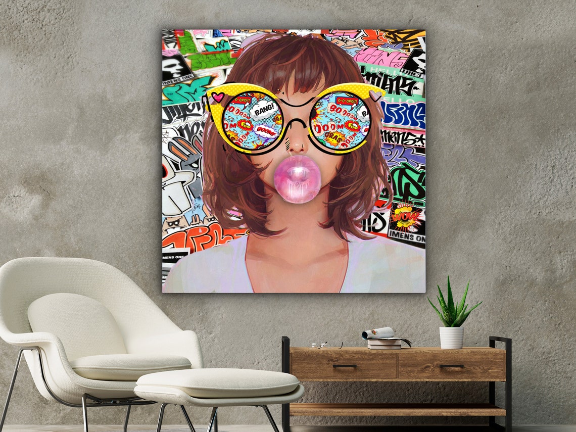 Pop Art Bubblegum Girl Comic Glasses Graffiti Style Wall Poster - Image 2