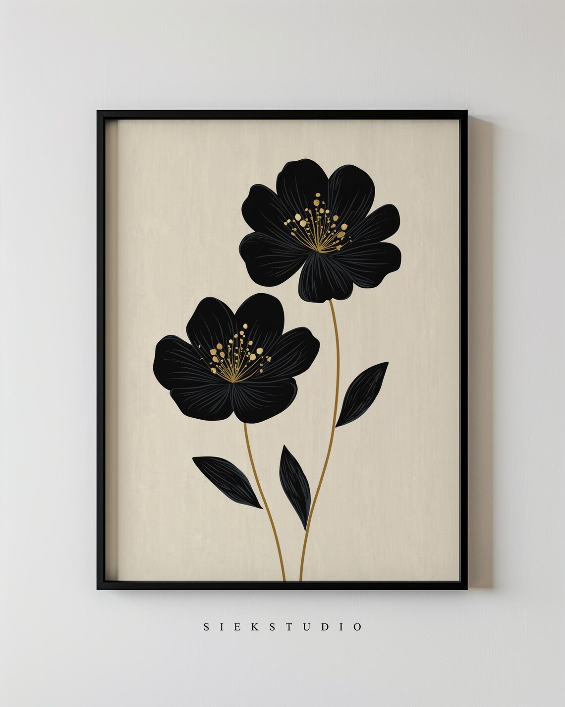 Minimalist Black Flower Painting, Art Print